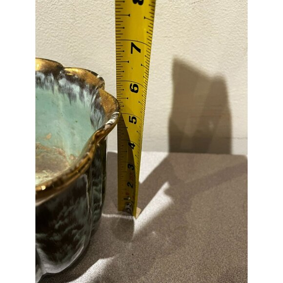 Vintage Fohr Ceramic GERMANY Green Gold Glazed drip bowl 7" - Picture 10 of 13